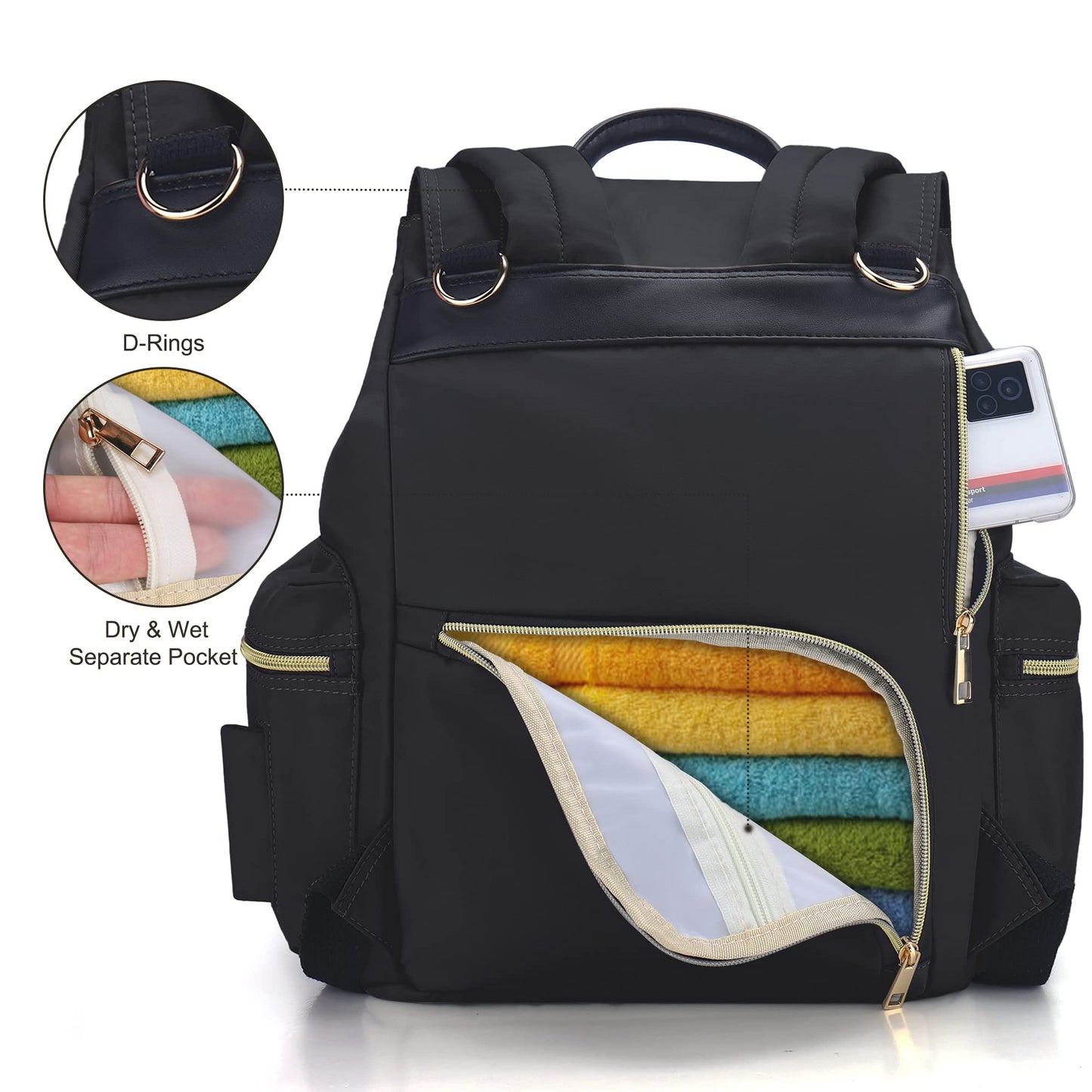 Vs Vogshow Diaper Bag Backpack, Multifunction Baby Bag Backpack, Modern Baby Diaper Backpack, Stylish Maternity Nappy Bag, Black