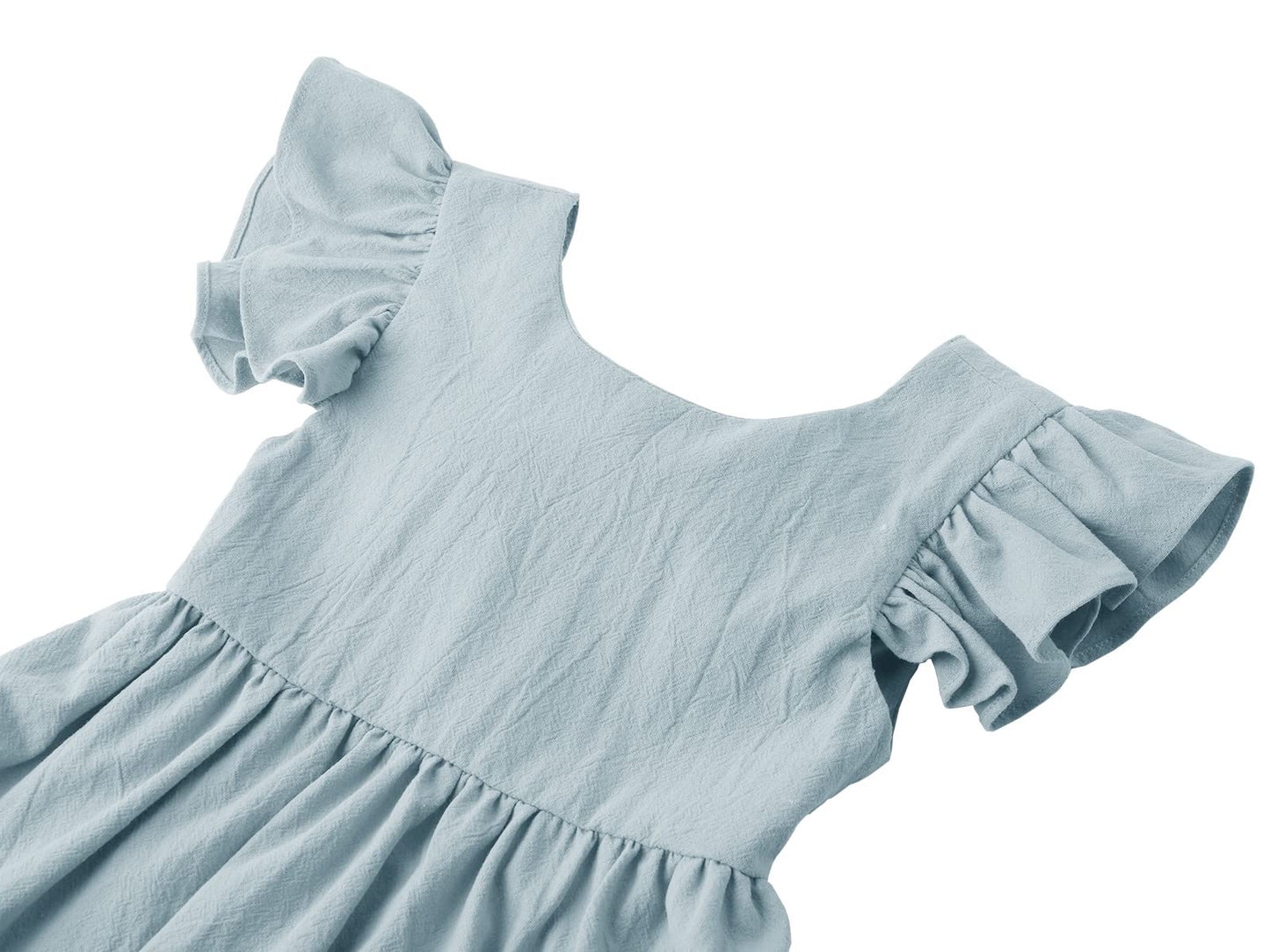 Dutebare Toddler Baby Girls Dress Cotton Linen Ruffle Sleeveless Halter Kids Casual Beach Dresses Light Blue 90