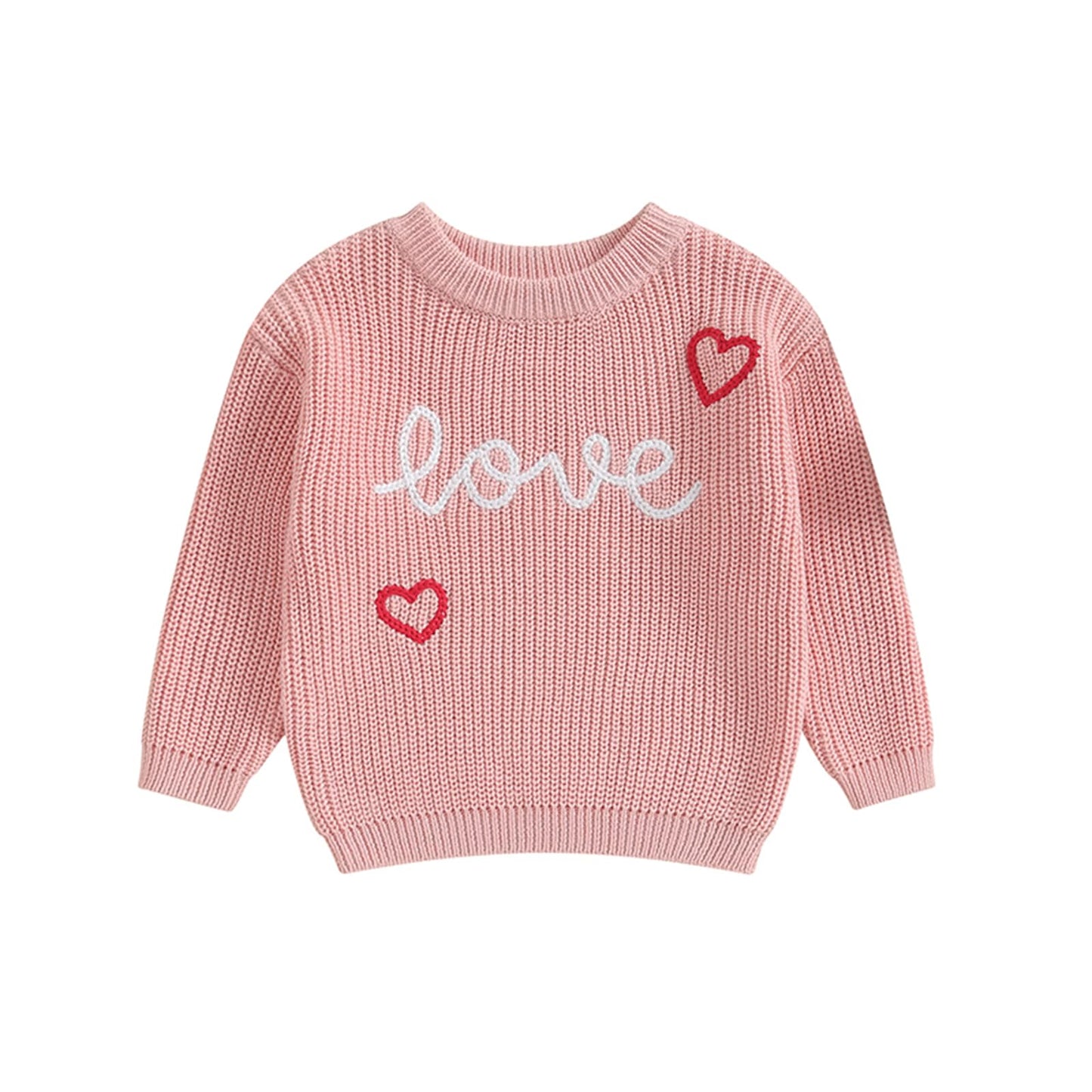 Baby Girl Cute Long Sleeve Crew Neck Love Embroidery Sweater Toddler Valentine Day Outfits (Pink Love Heart, 0-3 Months)