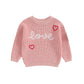 Baby Girl Cute Long Sleeve Crew Neck Love Embroidery Sweater Toddler Valentine Day Outfits (Pink Love Heart, 6-9 Months)