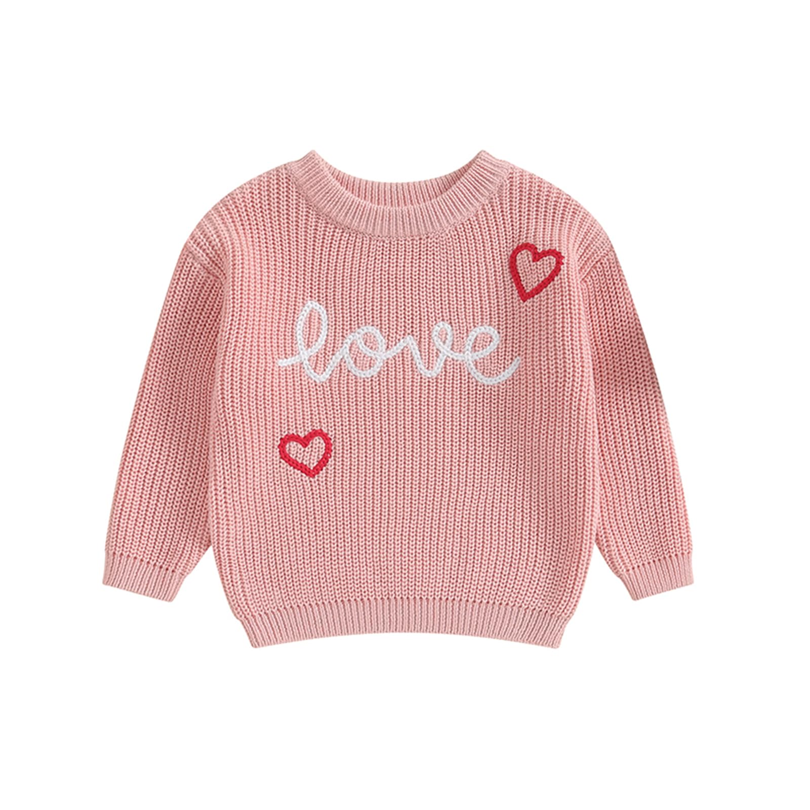 Baby Girl Cute Long Sleeve Crew Neck Love Embroidery Sweater Toddler Valentine Day Outfits (Pink Love Heart, 4-5 Years)