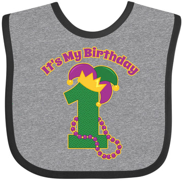 Inktastic Mardi Gras 1St Birthday Baby Bib Heather And Black 209Ea