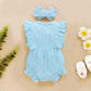 Younger Tree Toddler Baby Girl Ruffled Sleeveless Romper Casual Summer Jumpsuit Cotton Linen Clothes (Button-Sky Blue, 12-18 Mon