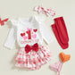 Fybitbo First Valentines Day Baby Girl Outfit Heart Letter Romper Ruffle Tutu Skirt Dress Newborn Infant Girl Clothes Set (White