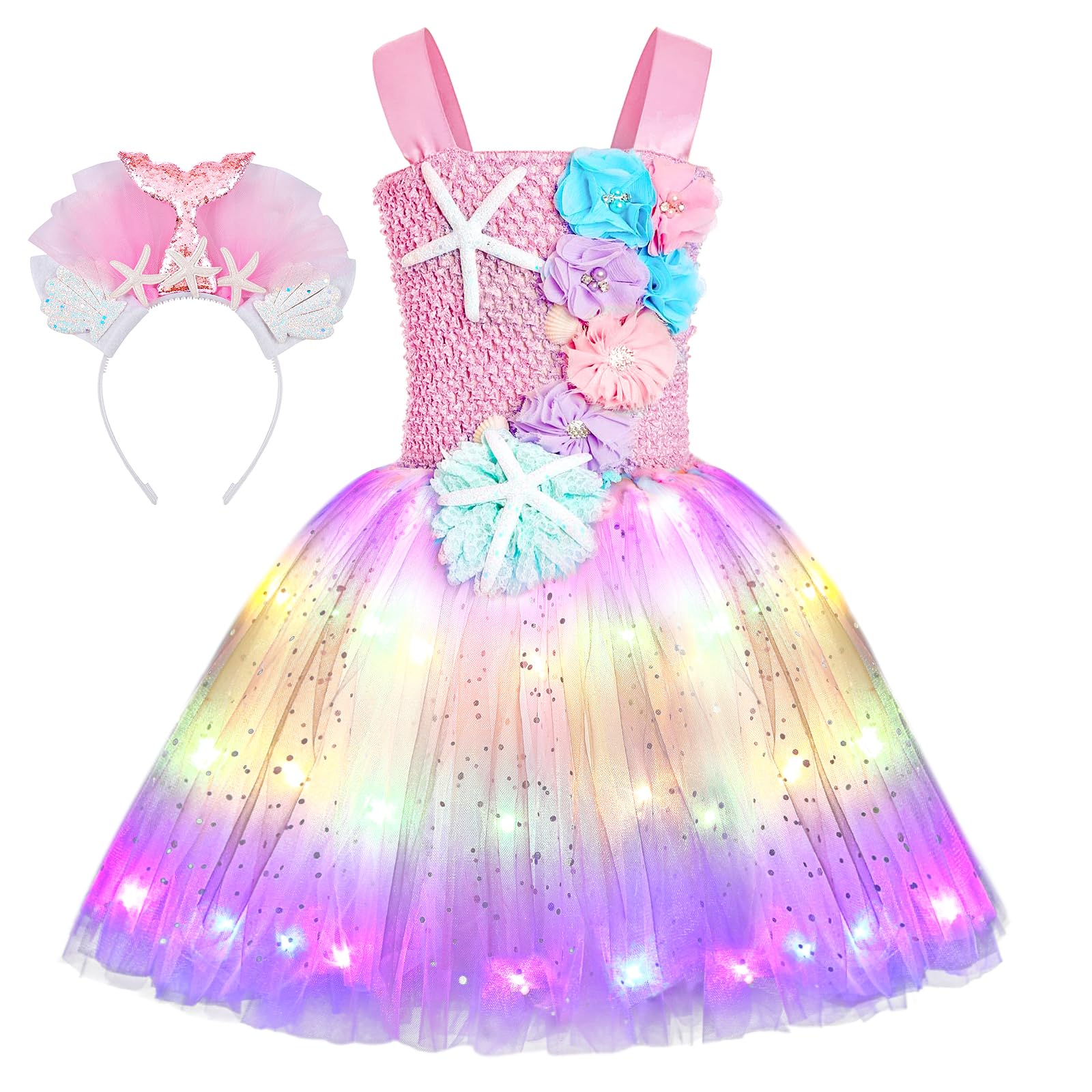 Skcaiht Mermaid Costume Dress For Girls Mermaid Light Up Dress For Girls Mermaid Birthday Party Gifts Decorations Halloween Cost