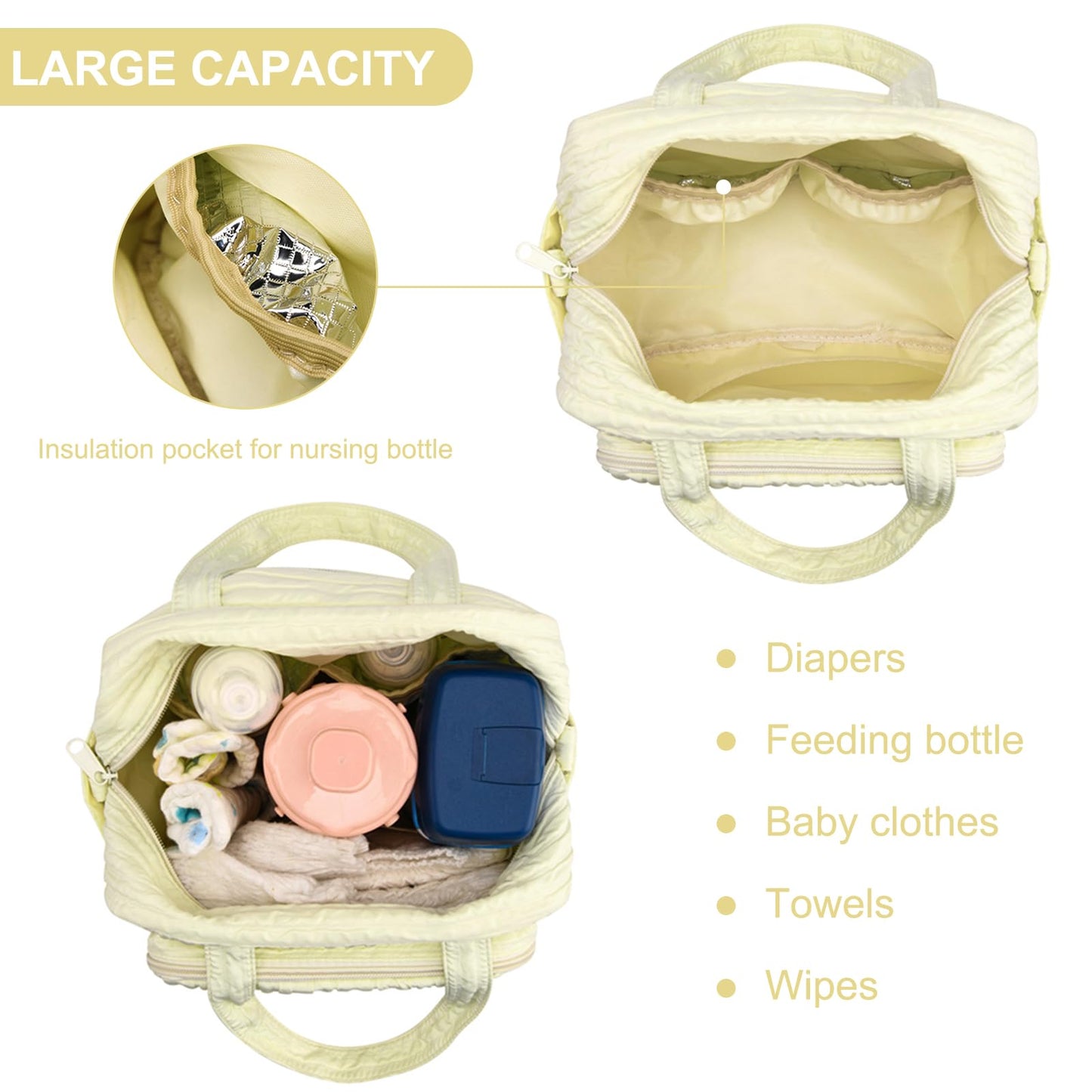 Lushandy Baby Diaper Bag Tote, Cute Mommy Nappy Crossbody Travel Tote Multifunction Storage Bag