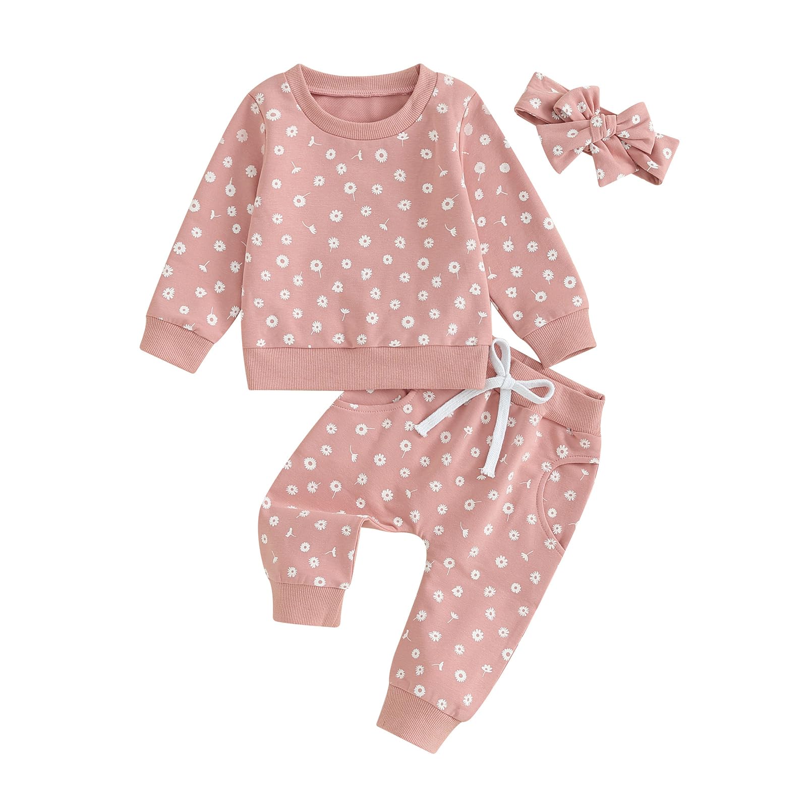 BeQeuewll Fall Winter Baby Girl Clothes Daisy Outfit Long Sleeve Sweashirt Pants Outfits 2Pcs Infant Toddler Girls Sweatsuit (Da