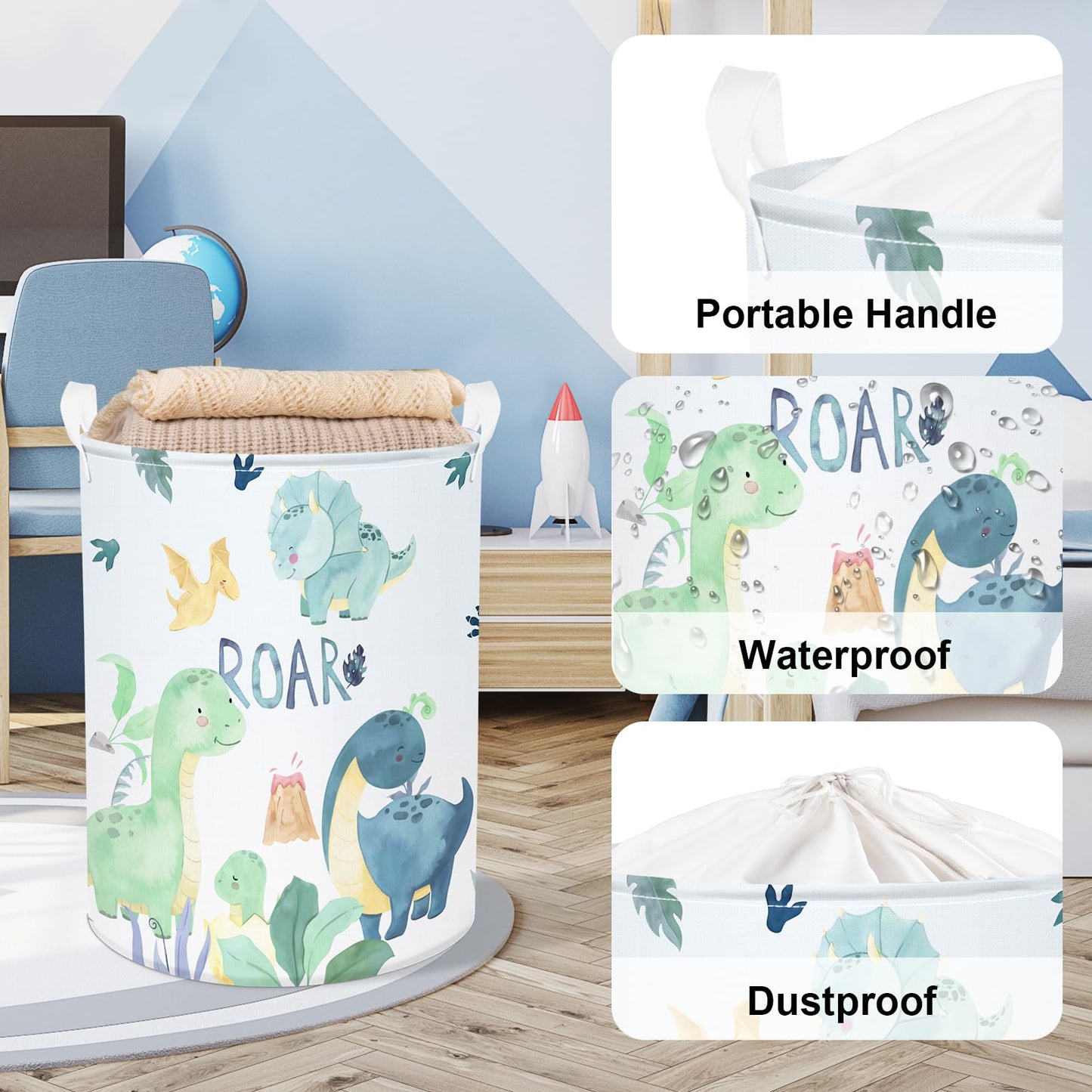 Clastyle 63L Dinosaur Collapsible Kid Room Basket Dragon Dirty Clothes Hamper For Boy Girl Large Toy Blanket Nursery Storage Bas