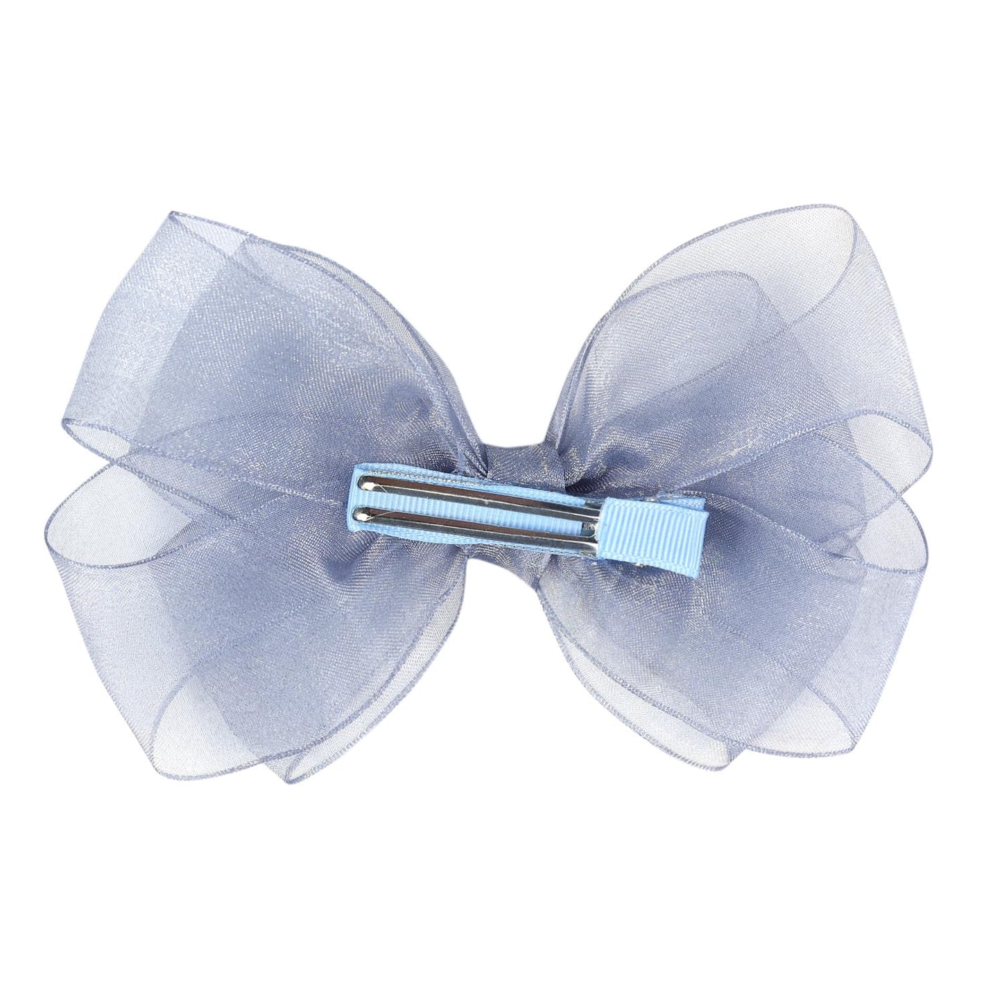 5.5-Inch Organza Double Hair Bows Alligator Clips Hair Accessories For Girls Toddler Kids Children Teens - Gray