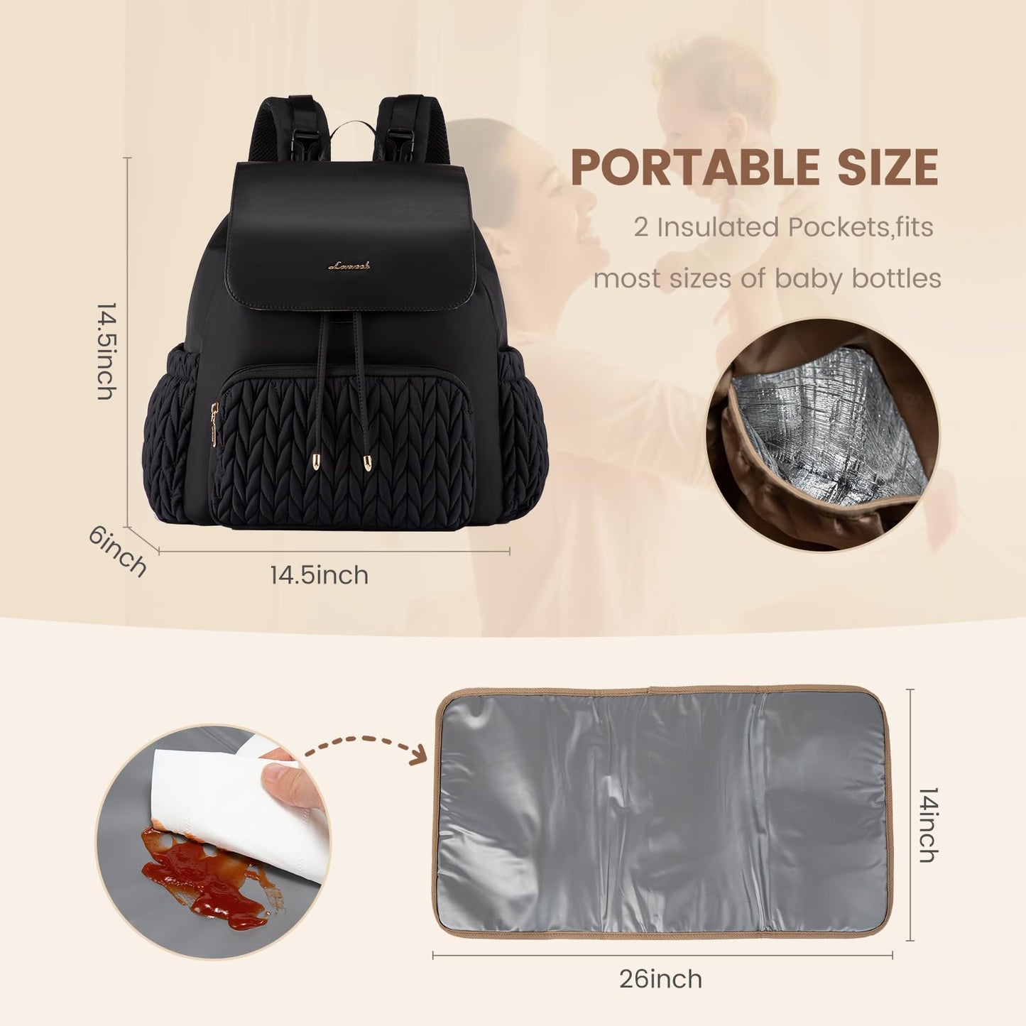 Lovevook Diaper Bag Backpack, Small Cute Baby Bag, Stylish Water-Resistant Travel Bag For Mom, Baby Backpack With Changing Pad,