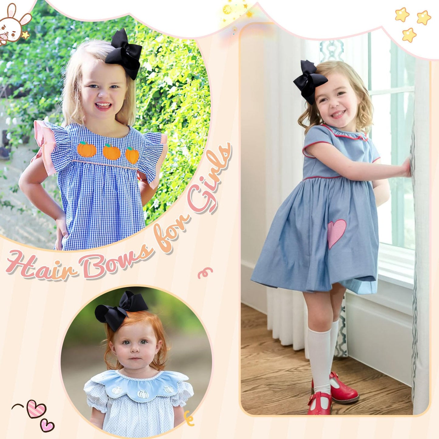 2Pcs Oaoleer Black Layered Grosgrain Ribbon Alligator Clips Hair Barrettes For Baby Girls, Infants, Toddlers, Kids, And Teens (6