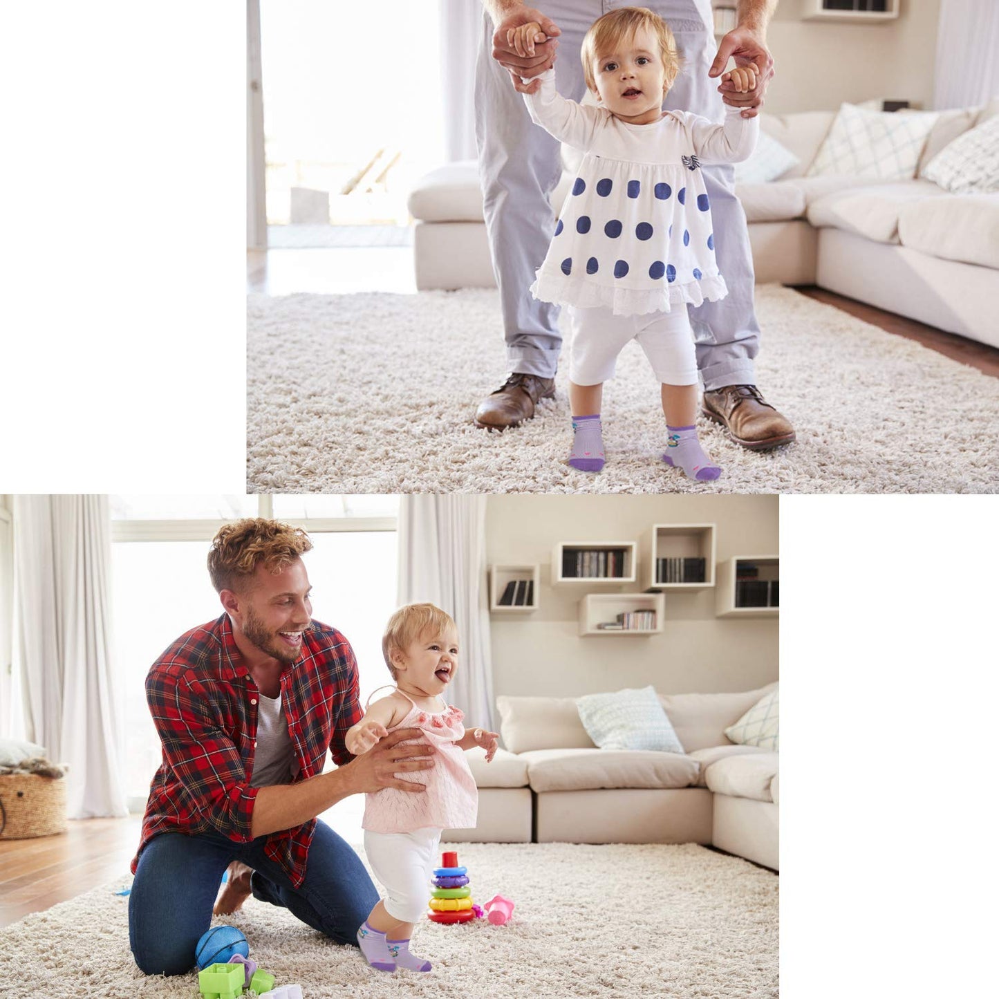 Hycles Toddler Socks With Grip Non-Skid 12 Pairs Baby Kids Sticky Slipper Cotton Crew Socks 5-7T Children/Boy/Girl