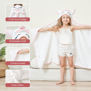 Style Quarters Kids Hooded Bath Towel, Large Kids Bath Towels, Unicorn Kids Beach Towels, 100% Cotton Terry Toddler Hooded Bath