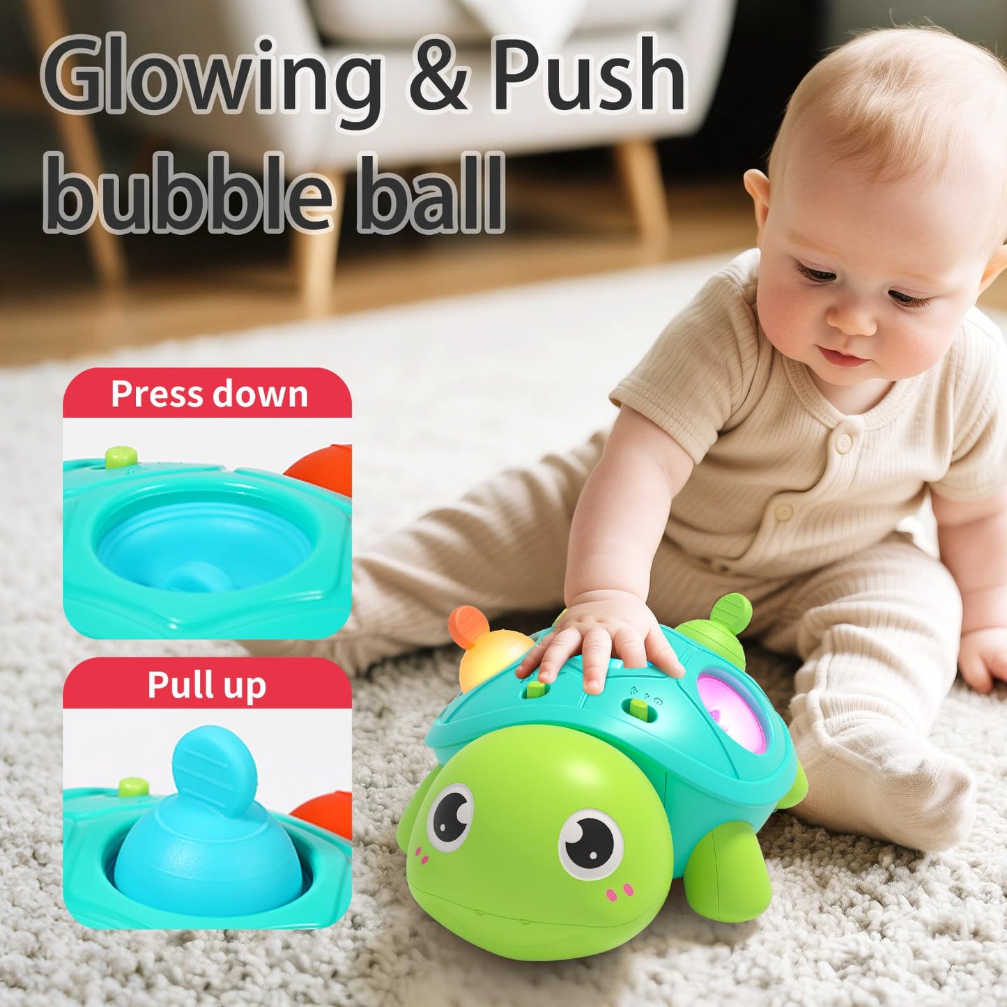 GeeKiPrime Baby Musical Crawling Toys 6 to 12 Months, Infant Turtle Light Up Toy for Teething Fine Motor Sleep Aid, Baby 7 8 9 1