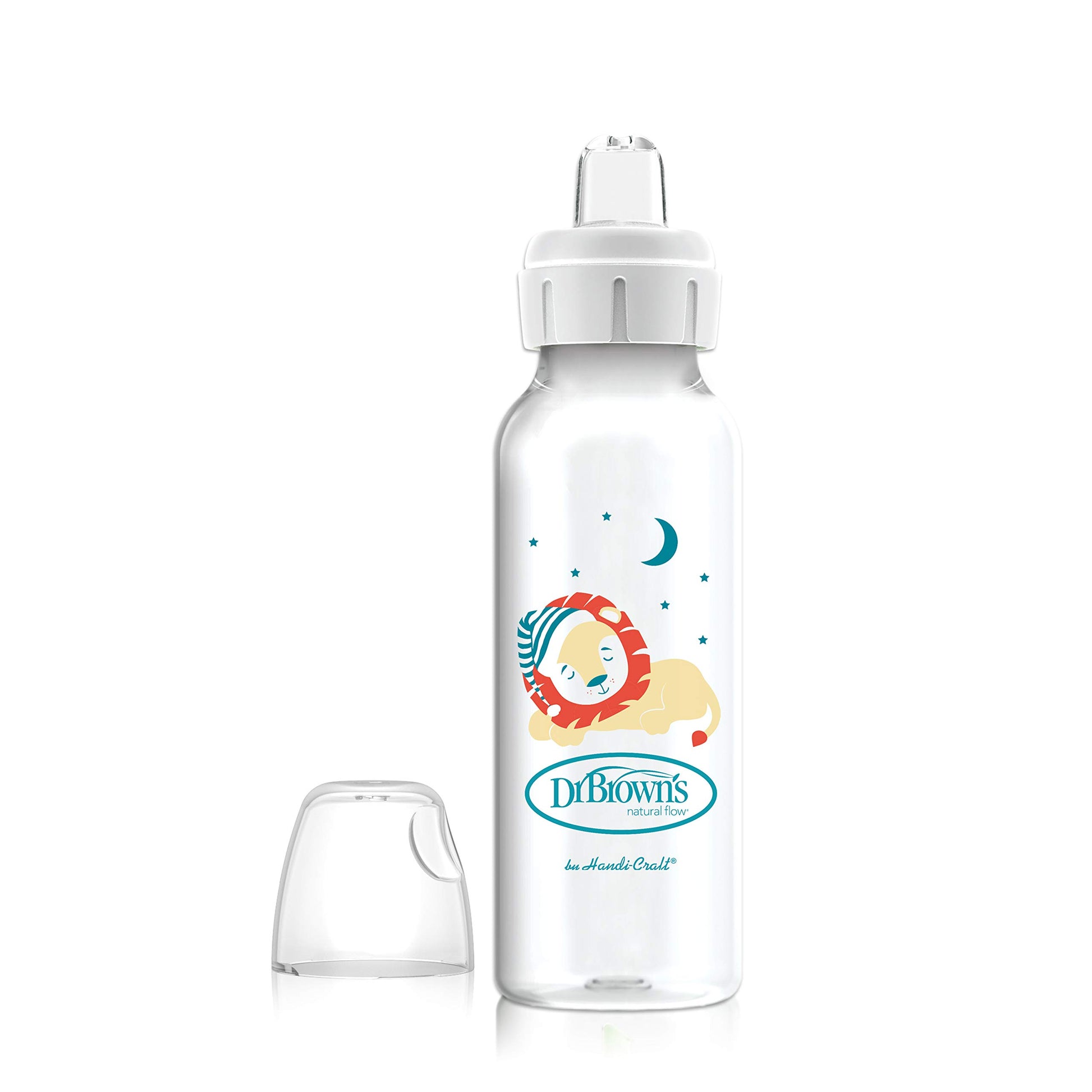 Dr. Browns Milestones Narrow Sippy Bottle, 100% Silicone Soft Sippy Spout, 8Oz/250Ml, Lion, 6M+