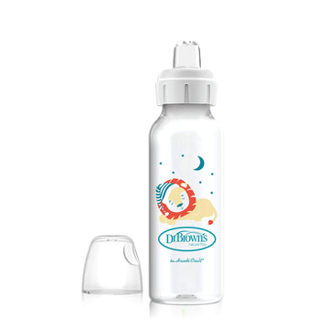 Dr. Browns Milestones Narrow Sippy Bottle, 100% Silicone Soft Sippy Spout, 8Oz/250Ml, Lion, 6M+