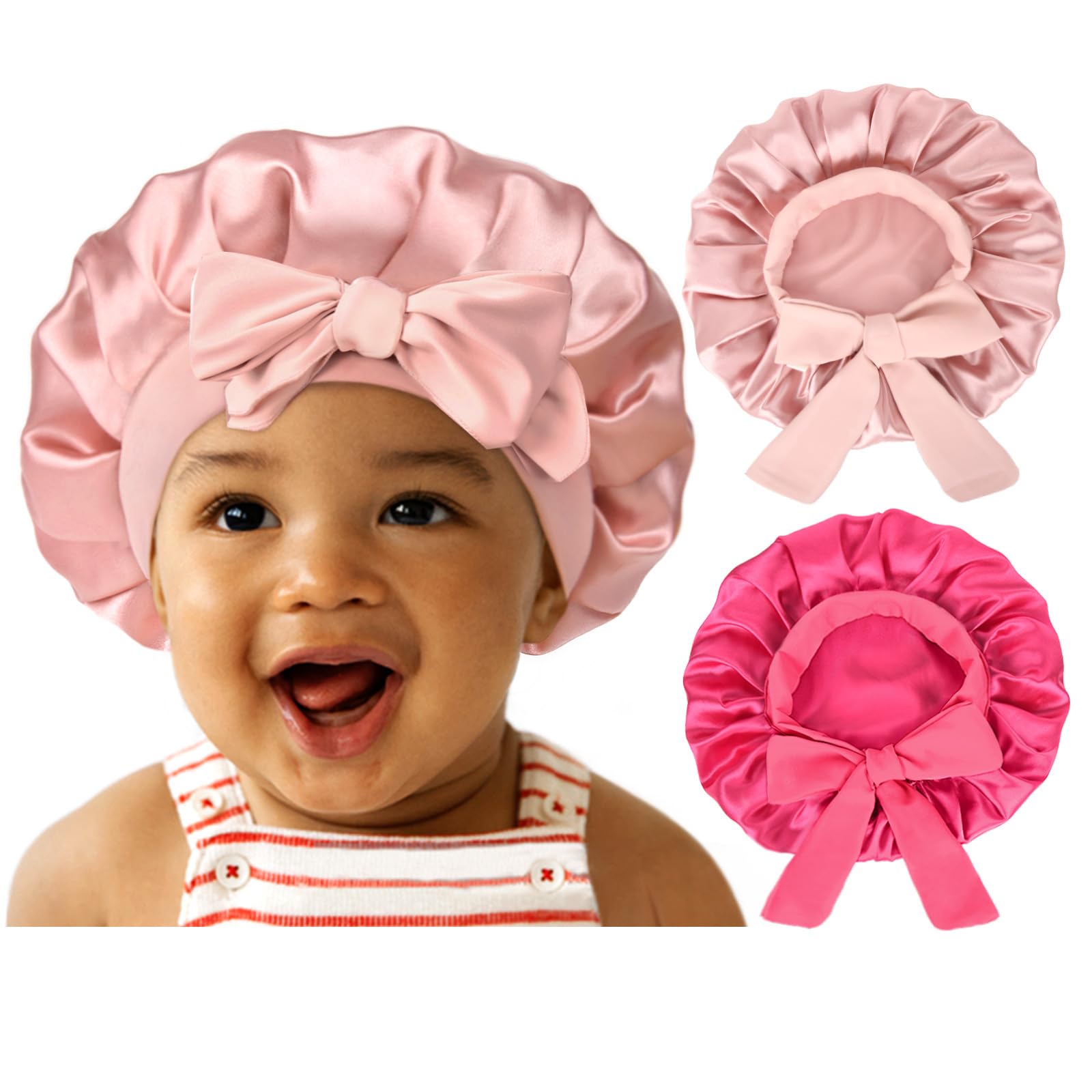 Yanibest 2 Pcs Baby Bonnet Silk Satin Bonnet For Kids Sleeping Cap Curly Natural Hair Silk Bonnets For Girls Boys Infant