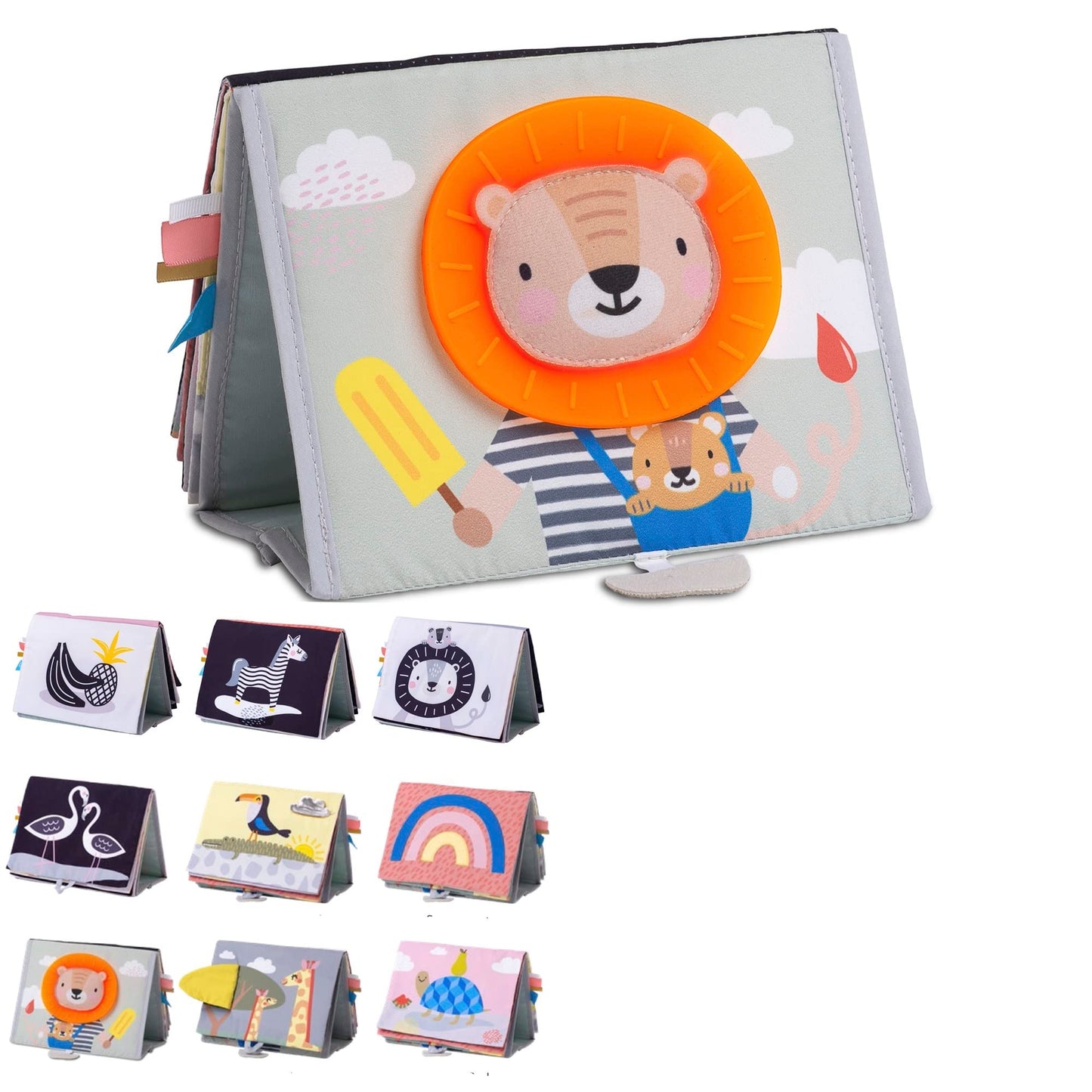 Taf Toys Savannah Infant Tummy-time Soft Crinkle Activity Book with Huge Baby Safe Mirror, 3D Activities, Textures and a Soft Ba