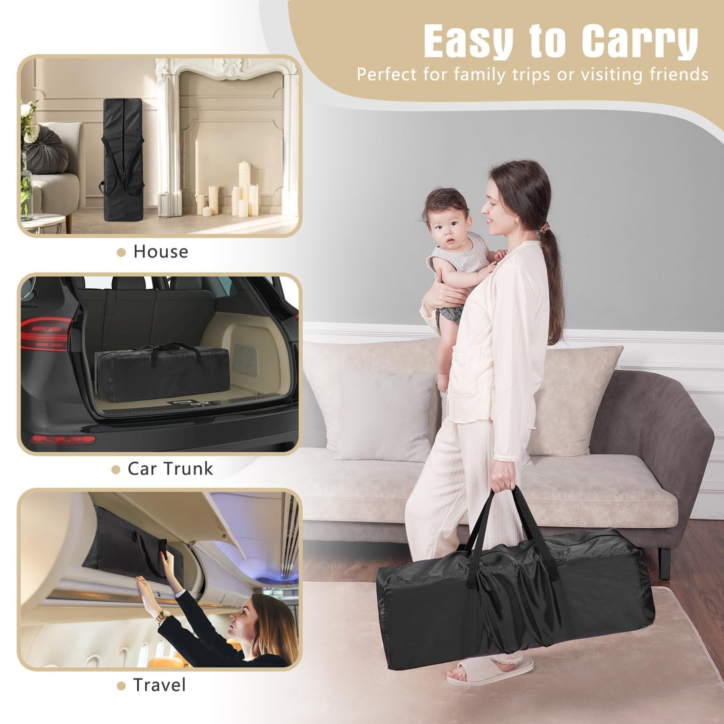 Portable Play And Pack Travel Crib With Changing Table, Breathable Mesh & Carry Bag - Multi-Functional Baby Playpen For 0-36 Mon