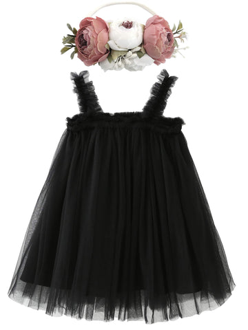 Bgfks Layered Tulle Tutu Dress For Toddler Girls,Baby Girl Rainbow Tutu Princess Skirt Set With Flower Headband.(Black,18 Months