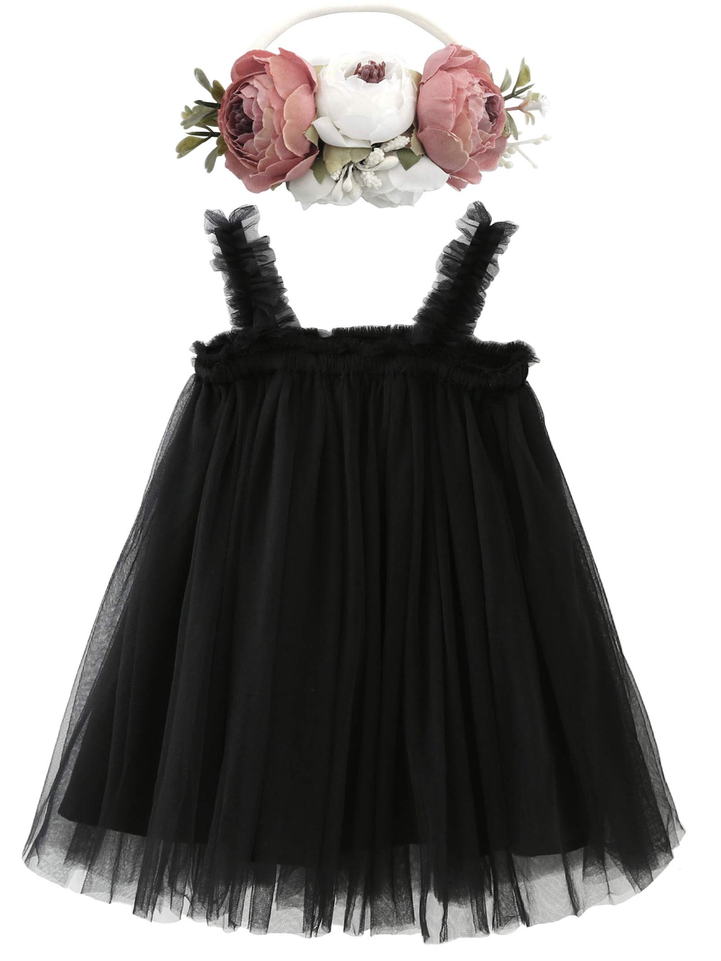 Bgfks Layered Tulle Tutu Dress For Toddler Girls,Baby Girl Rainbow Tutu Princess Skirt Set With Flower Headband.(Black,12 Months