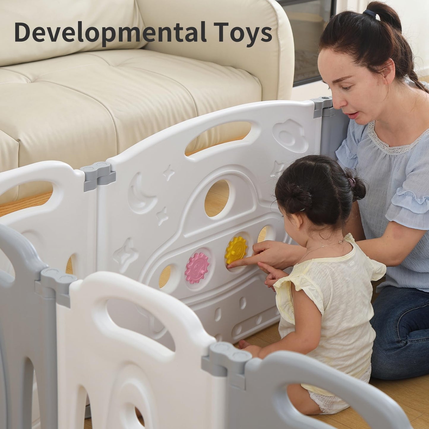 Foldable Baby playpen Baby Folding Play Pen Kids Activity Centre Safety Play Yard Home Indoor Outdoor New Pen (Gery)