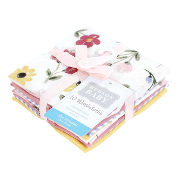 Hudson Baby Unisex Baby Flannel Cotton Washcloths, Soft Painted Floral 10 Pack, One Size