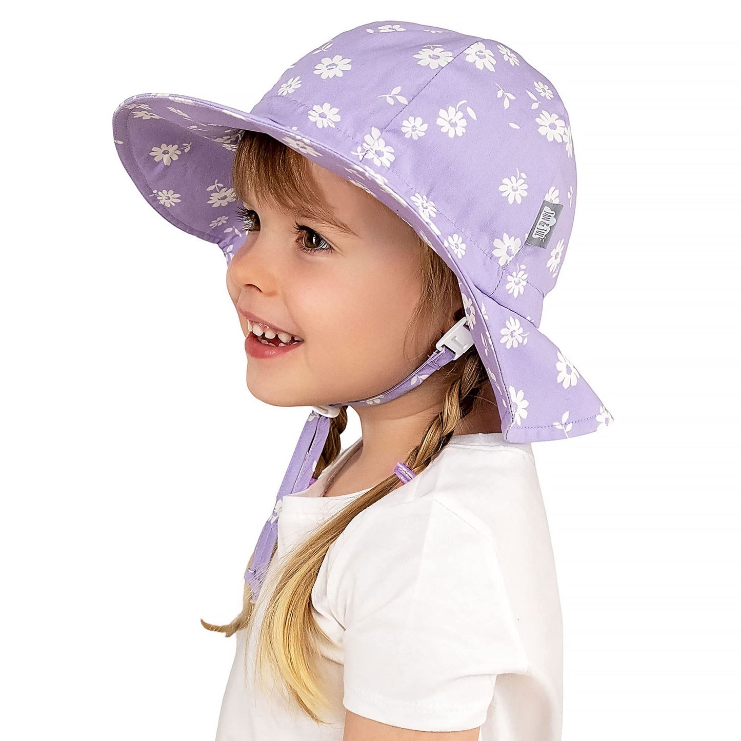 Jan & Jul Baby Girl Floppy Sun-Hat With Adjustable Strap (S: 0-6 Months, Purple Daisy)