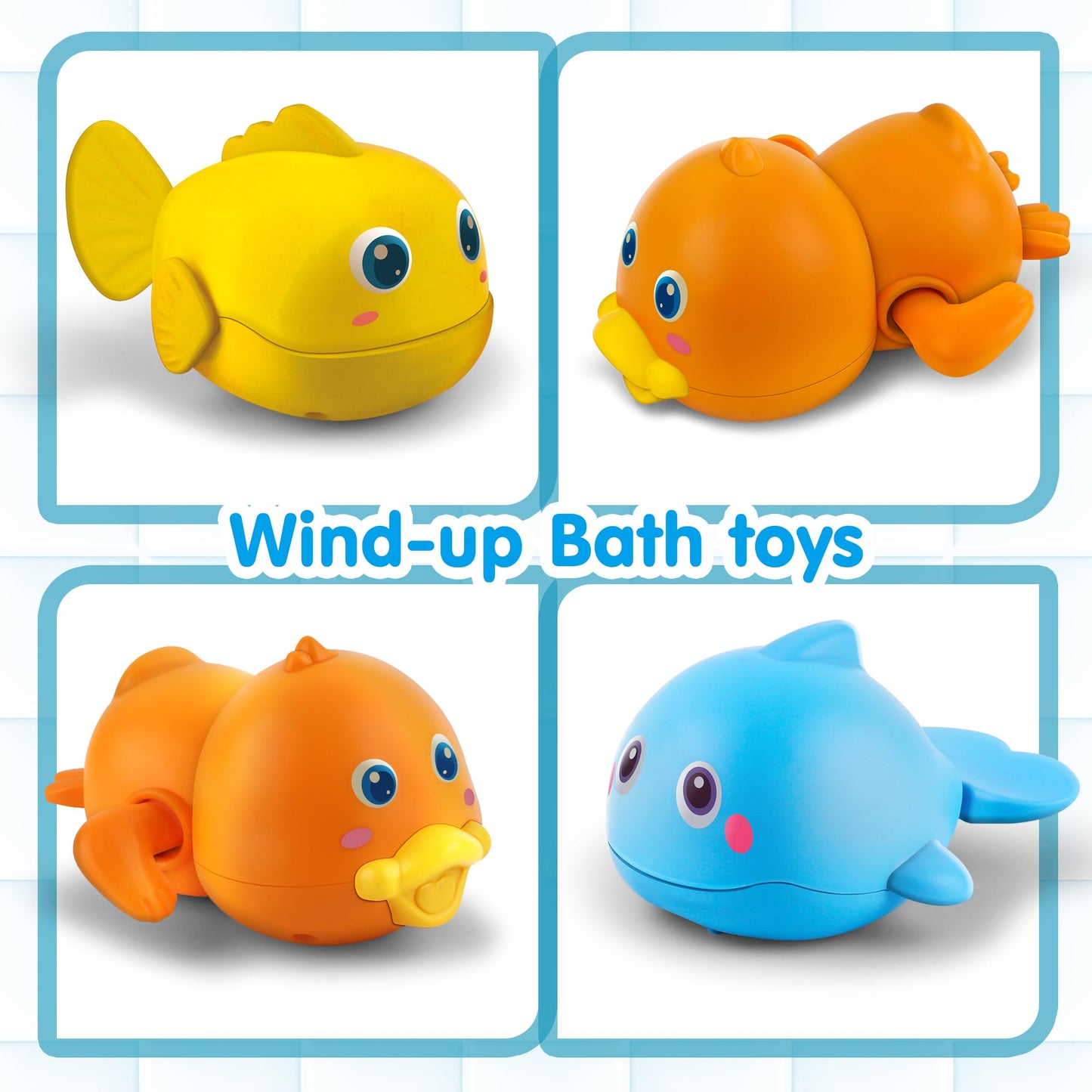 Dwi Dowellin Bath Toys for Toddlers, Magnetic Fishing Games Kids Bathtub Toys, Mold Free Wind-up Toys Swimming Fish Duck Whale F