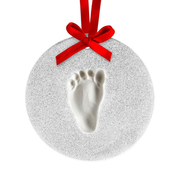 Lil Peach Babys Print Christmas Clay Ornament Kit - Babys First Tree Ornament, Newborn Hand/Footprint Keepsake, Silver Glitter