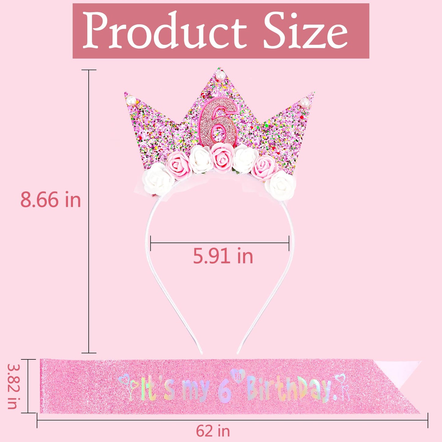 Vovii 6Th Birthday Decorations For Girls, Birthday Girl Headband & Glitter Sash Set For 6 Year Old Girl Birthday Decorations, Bi