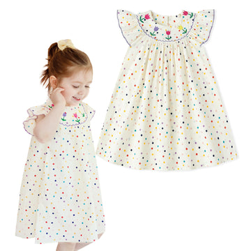 Simplee Kids Toddler Girl Dresses Ruffled Sleeves Summer Sundress Dress Bohemian Dress Red 12M-6T
