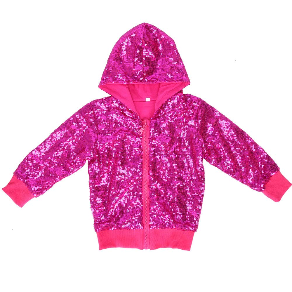 Cilucu Kids Jackets Girls Boys Sequin Zipper Coat Jacket For Toddler Birthday Christmas Clothes Hoodie Hot Pink 7-8Years