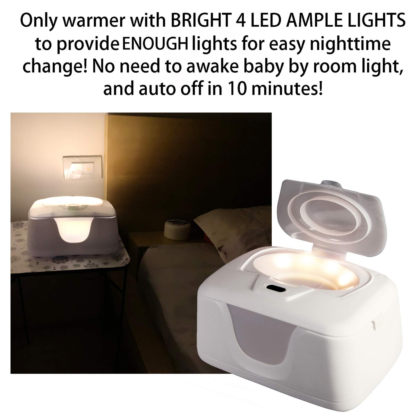 Gogo Pure Baby Wipe Warmer And Dispenser, Advanced Features With 4 Bright Auto/On Off Led Ample Lights For Easy Nighttime Change