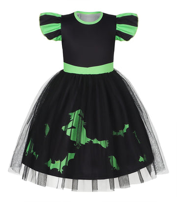 Marendyee Black Witch Costume Girls Halloween Toddler Kids Tulle Dresses Flutter Sleeve (9-10 Years)