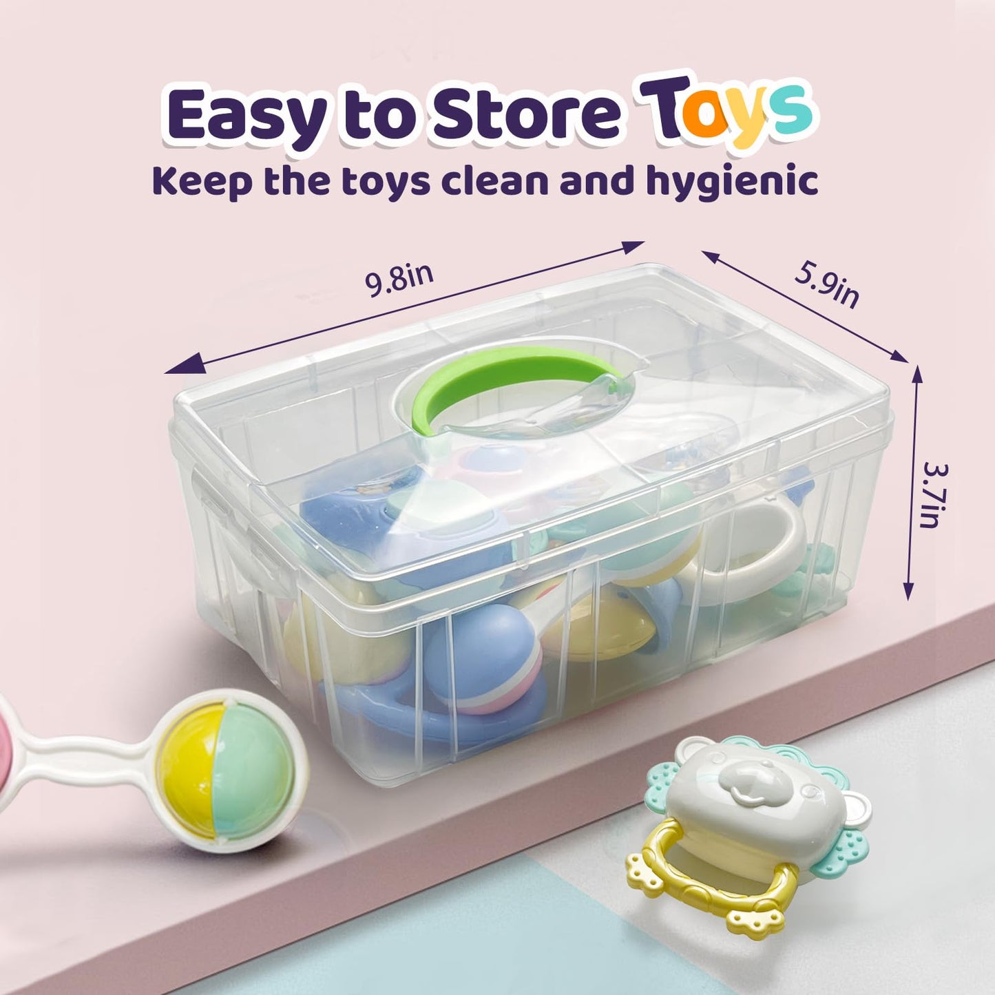 Cuterabit 13PCS Baby Rattles 0-6 Months, Baby Teething Toys with Storage Case, Infant Toys 0-3-6-12 Months, Baby Girl Toys, Best