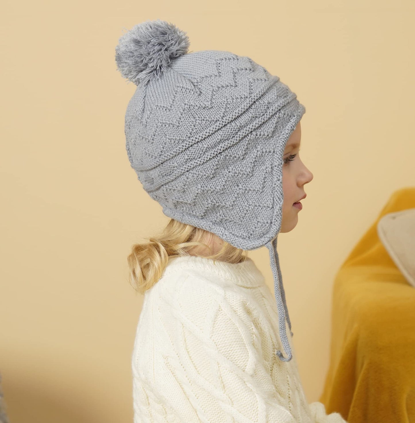 Connectyle Infant Baby Fleece Lined Beanie Skull Cap With Earflap Knit Kids Hat Beanies Cap S Grey