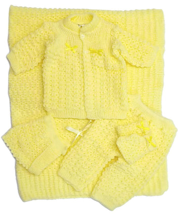 Abelito Newborn Baby Crochet Blanket 5 Piece Set Hat, Booties, Sweater, Pants (Yellow)