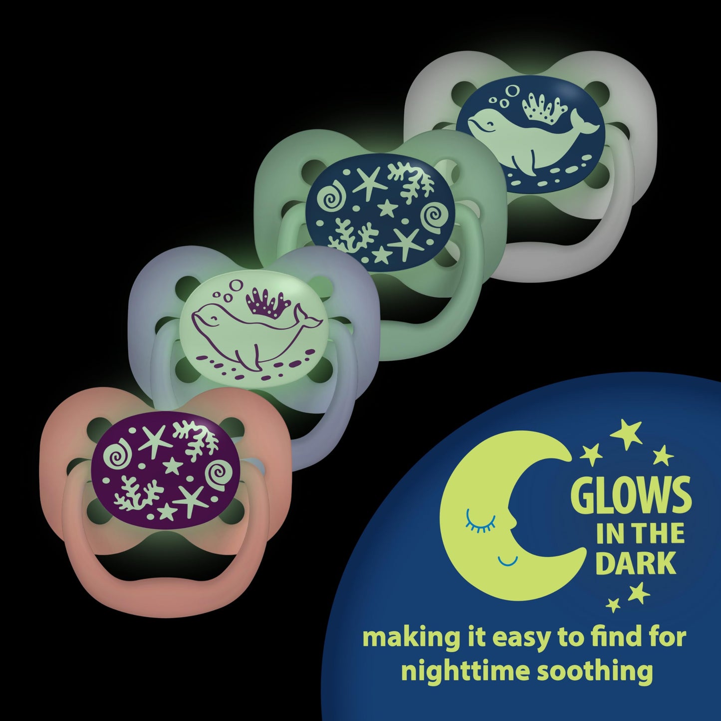 Dr. Brown'S Advantage Glow-In-The-Dark Baby Pacifier, Fully Symmetrical Soother With Soft Silicone Bulb, 0-6M, Bpa Free, Blue Su