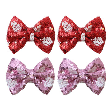 Valentines Red Sequin Hair Bows For Girls Pink Sparkly Alligator Clips Pink Love Heart Glitter Valentine'S Day Hair Accessories