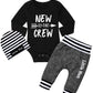 Baby Boy Clothes 0-3 Months Infant Outfits New To The Crew Long Sleeve Romper+ Little Man Pants+ Striped Hat 3Pcs Baby Boy Fall