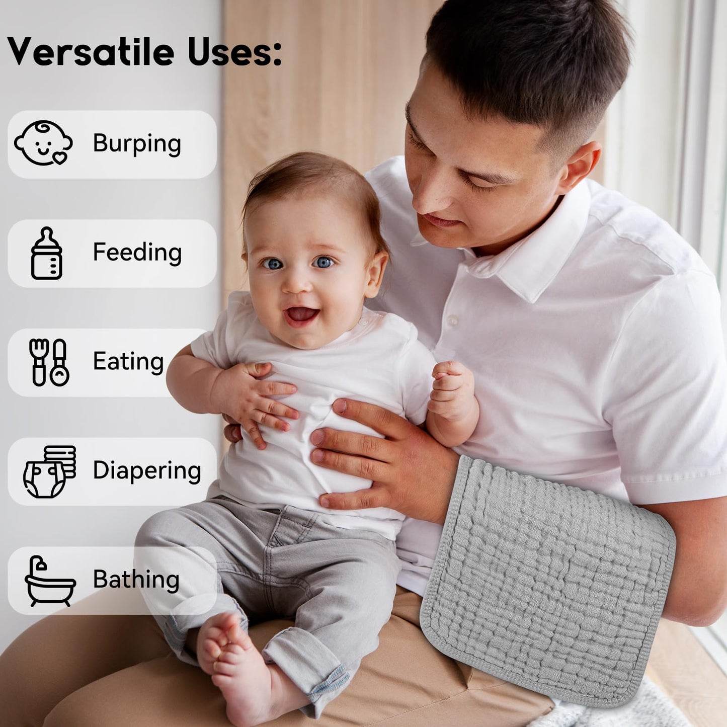Unnivoll Muslin Burp Cloths For Baby 100% Cotton Burping Cloths For Boys Girls Large 20''X10'' Extra Soft And Absorbent 12 Pack