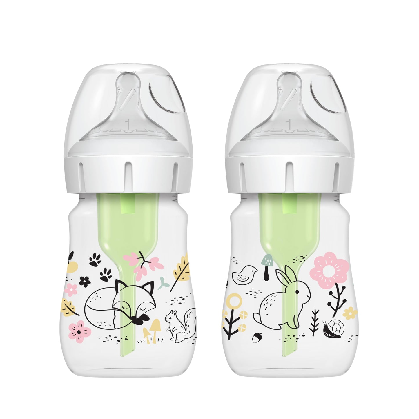 Dr Brownas Natural Flowa Anti-Colic Options+A Wide-Neck Baby Bottle Designer Edition Bottles, Woodland Decos, 5 Oz150 Ml, Level