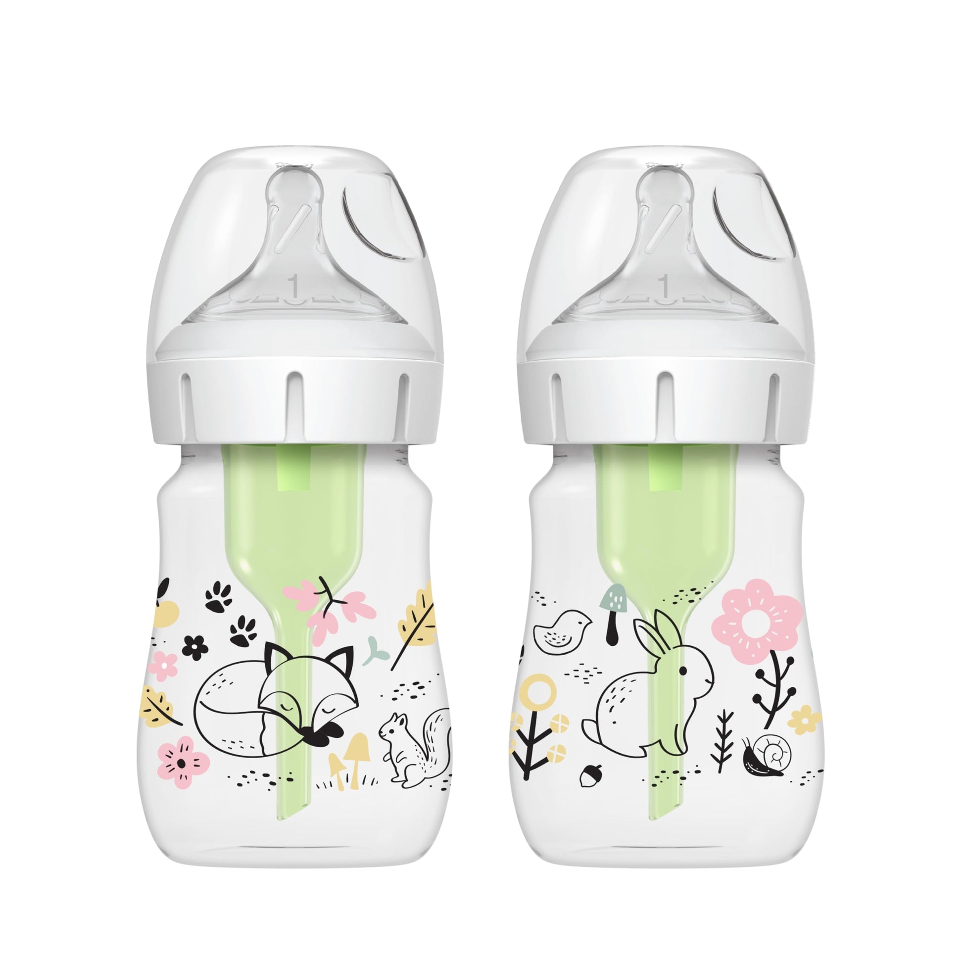 Dr Brownas Natural Flowa Anti-Colic Options+A Wide-Neck Baby Bottle Designer Edition Bottles, Woodland Decos, 5 Oz150 Ml, Level