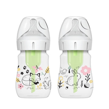 Dr Brownas Natural Flowa Anti-Colic Options+A Wide-Neck Baby Bottle Designer Edition Bottles, Woodland Decos, 5 Oz150 Ml, Level