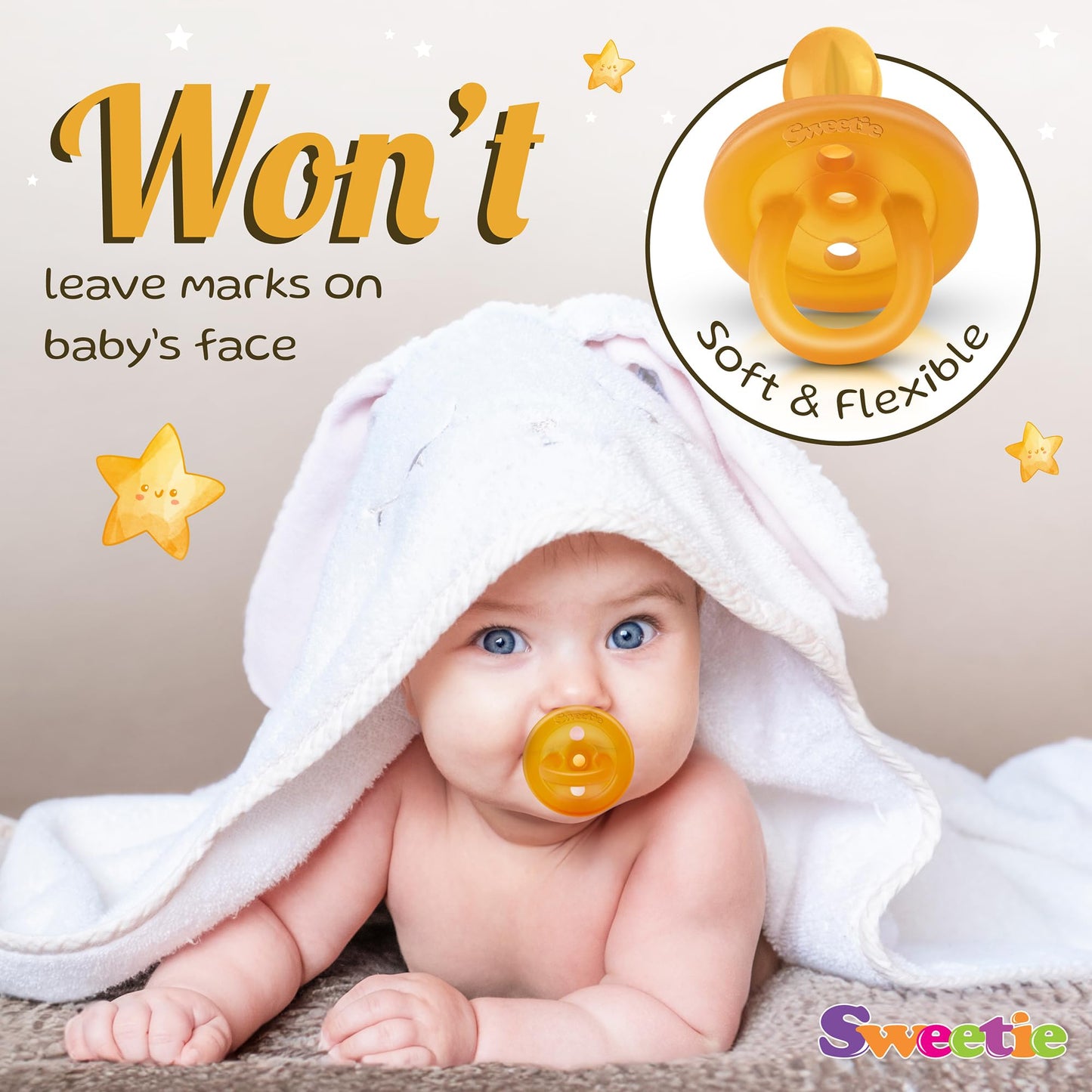 Sweetie Rubber Pacifier Natural Rubber Pacifier Rounded (Natural Color, 12-18 Month)