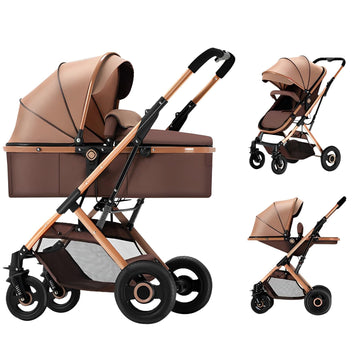2 In 1 Convertible Baby Stroller Newborn Reversible Bassinet Pram, Foldable Pushchair With Adjustable Canopy Folding High Landsc