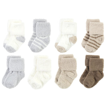Hudson Baby Unisex Baby Cotton Rich Newborn And Terry Socks, Gray Taupe Stripe, 6-12 Months