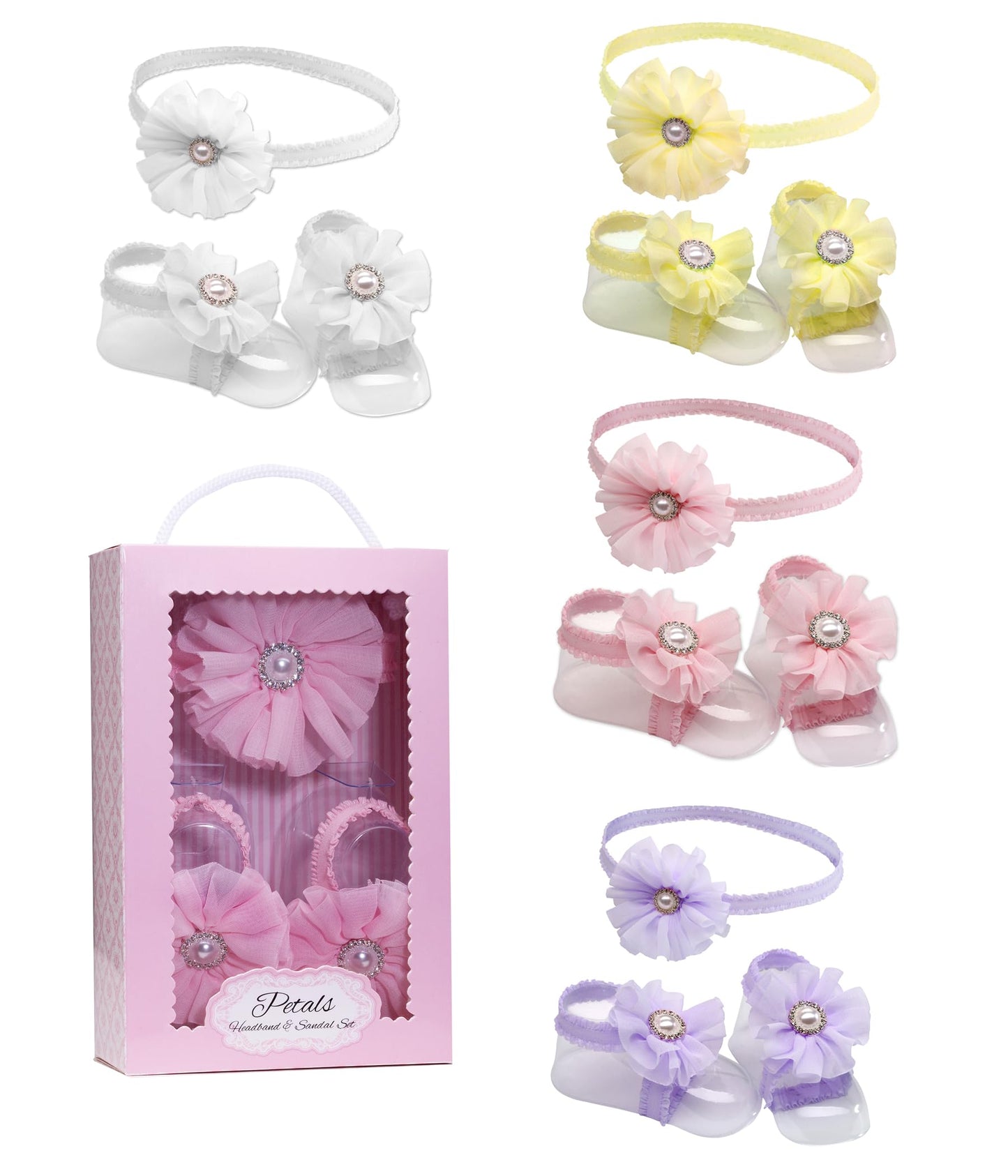 Cherished Moments 'Petals' Lavender Barefoot Baby Sandal And Headband Set With Flower Accent And Gift Boxed For Baby Girl Gift