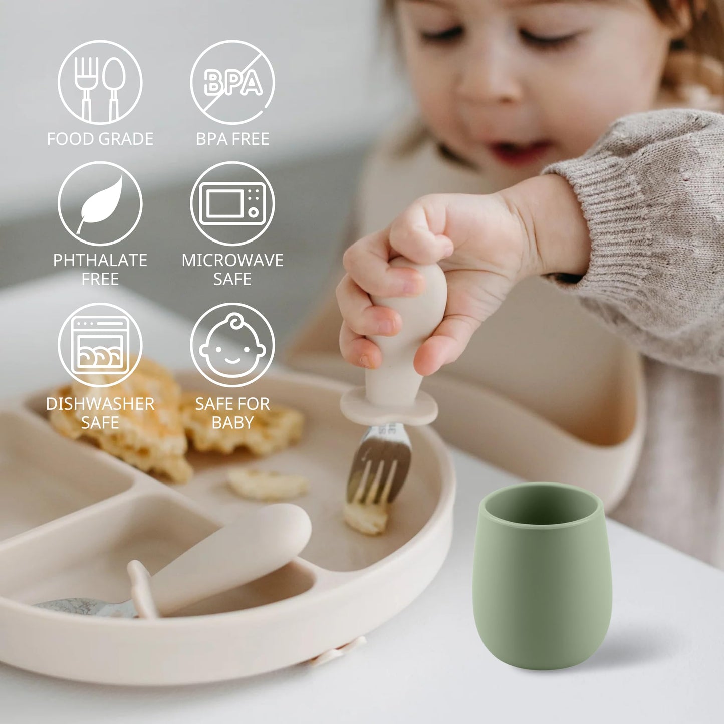 Mintlyfe Silicone Tiny Open Cups, Training Cups For Baby Led Weaning (Ether/Sage)